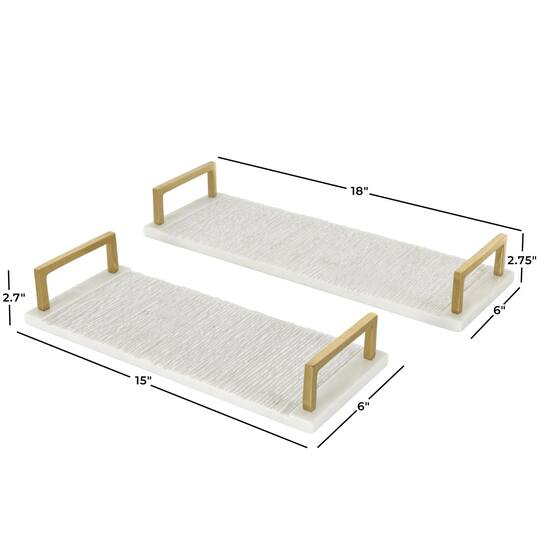 White with Gold Handles Marble Textured Tray Set